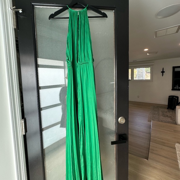 NWT Maje Reilly Green Pleated satin maxi dress halter - Picture 6 of 6